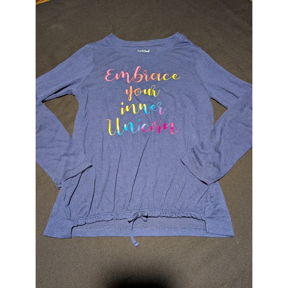 Cat & Jack Girls Navy Embrace Your Inner Unicorn Long Sleeve Top Size L 10/12